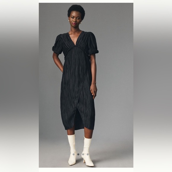 Anthropologie V-Neck Pleated Midi Dress- LG - Picture 2 of 7